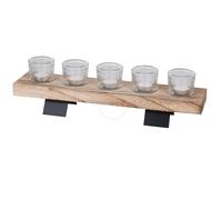 Natural Living BOUGEOIR avec Support Bois ET Pied Metal Noir 46X10X12,5CM