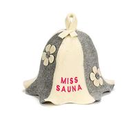 Natural Textile Chapeau de Sauna 'Miss Sauna Flowers' Blanc/Gris - 100% chapeaux en feutre de laine biologique - Protégez votre tête de la chaleur - Guide ebook incluse pour sauna en anglais