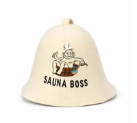 Natural Textile Chapeau de Sauna 'Sauna Boss Bucket' Blanc - 100% Chapeaux en Feutre de Laine Biologique - Protégez Votre tête de la Chaleur - Guide ebook Incluse pour Sauna en Anglais