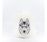 Natural Textile Chapeau de Sauna 'Sauna Husky' Blanc - 100% chapeaux en feutre de laine biologique - Protégez votre tête de la chaleur - Guide ebook incluse pour sauna en anglais