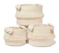 NaturalCozy Lot de 3 paniers de rangement décoratifs bohèmes - Paniers tissés en corde de coton pour l'organisation! Petits articles de bébé, douche, panier cadeau, pot de fleurs, étagères à jouets