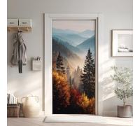 Nature Automne Stickers pour 3D Imperméable Auto-Adhésif 85x215 cm, Forêt Stickers de Porte Papier Peint, Montagne Brouillard PVC Poster de Porte Y6Nc163