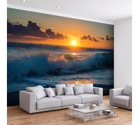 Nature Côtière Papier Peint Panoramique Intissé 450L x 315H cm, Océan Vague Coucher de Soleil Nuage Fresque Murale Design pour Chambre Bureau - Salle de Jeu Papier Peint Panoramique Facile à Poser