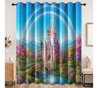 Nature Féerique Rideaux Occultants pour Chambre à Coucher, Coloré Isolation Thermique Lot de 2 Rideaux, Château Tour Arc-en Jardin Rivière Imprimés Salon Rideau avec Œillets, 70 x 240 cm