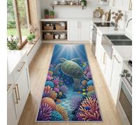 Nature Océan Animaux Tortue MarineTapis Couloir Long 60 x 300 cm Doux Antidérapant Tapis Étroit, Lavable Moquette Cuisine Long - Coureur de Passage pour Cuisine Couloir Passage Chambre, Bleu