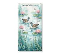 Nature Serenity Couverture de porte Bannière décorative, motif nénuphars tranquille, motif canard élégant, décoration intérieure et extérieure, festival fournitures de vacances 91,4 x 183 cm