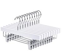 Nature Smile Lot de 10 cintres en Bois de Lotus Massif de Luxe pour Pantalons, Jeans, Jupes avec 2 Clips réglables, Crochet antirouille (Blanc)