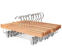 Nature Smile Lot de 10 cintres en Bois pour Pantalons et Jupes avec Clips antirouille (Naturel)