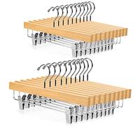 Nature Smile Lot de 20 cintres en Bois de Lotus Massif de Luxe pour Pantalons, Jeans, Jupes avec 2 Clips réglables, Crochet Anti-Rouille, Couleur Naturelle