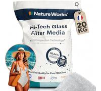 NATURE WORKS Hi-Tech Verre filtrant 20 kg à Sable de Piscine, Verre filtrant Naturel, Blanc Cristal, Billes de Verre comme Alternative écologique au Sable filtrant, Ø granulométrie 0,8 mm