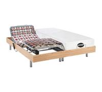 Naturea Vente-Unique - Lit électrique de Relaxation Tout plots + Matelas mémoire de Forme et Bambou - 2 x 80 x 200 cm - Chêne - Lysis III de
