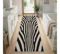 Naturel Mode Sauvage Tapis Couloir Antidérapant Poil Ras 80 x 300 cm | Tapis Long Motif Zébré Cercles Concentriques Absorbant Lavable Décoratif pour Passage Cuisine Entrée et Devant Évier