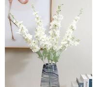 NatureMan Lot de 5 fleurs de delphinium Ajacis artificielles à tige longue de 86,4 cm de long en soie pour table, cuisine, maison, jardin, fête, décoration de mariage (blanc)