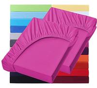 NatureMark Basic Lot de 2 draps-housses en jersey 90 x 190 cm - 100 x 200 cm - Bonnet 25 cm - Drap-housse 100 x 200 cm - 100 % coton - Rose