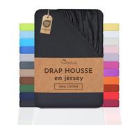 NatureMark Drap-Housse en Jersey, 100% Coton, Disponible dans de Nombreuses Tailles et Couleurs, qualité Oeko-Tex Standard 100, 200 x 220 cm + 40 Steg, Noir