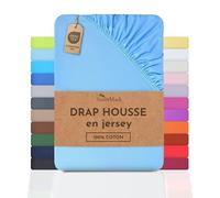 NatureMark Drap-Housse en Jersey, 100% Coton, Disponible dans de Nombreuses Tailles et Couleurs, qualité Oeko-Tex Standard 100, 180 x 200 cm - 200 x 200 cm, Bleu Clair
