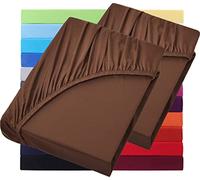 NatureMark - Ensemble de base de 2 draps-housses en jersey 90 x 190 cm - 100 x 200 cm - Pont de 25 cm - Drap-housse 100 x 200 cm - 100 % coton, Marron chocolat