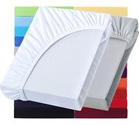 NatureMark Lot de 2 draps-housses basiques en jersey - 90 x 190 cm - 100 x 200 cm - Chevalet 25 cm - Drap-housse 100 x 200 cm - 100 % coton - Blanc et argenté