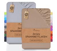 NatureMark Lot de 2 draps-Housses en Jersey, 100% Coton, dans de Nombreuses Tailles et Couleurs, qualité de la Marque Öko-Tex Standard 100, 120 x 200 cm, Sable/Argent Gris