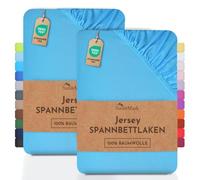 NatureMark Lot de 2 draps-Housses Jersey 100 % Coton - élastiques, Respirants et Confortables - 120 x 200 cm, Turquoise