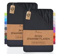 NatureMark Lot de 2 draps-Housses Jersey 100 % Coton - élastiques, Respirants et Confortables - 120x200 cm, Noir