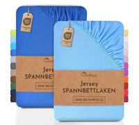NatureMark Lot de 2 draps-Housses Jersey 100 % Coton - élastiques, Respirants et Confortables - 120x200 cm, Bleu Clair/Bleu Royal