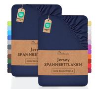 NatureMark Lot de 2 draps-Housses Jersey 100 % Coton - élastiques, Respirants et Confortables - 120x200 cm, Bleu Marine