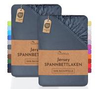 NatureMark Lot de 2 draps-Housses Jersey 100 % Coton - élastiques, Respirants et Confortables - 120x200 cm, Gris Anthracite