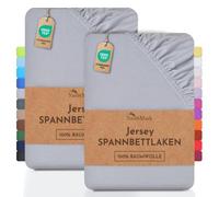 NatureMark Lot de 2 draps-Housses Jersey 100 % Coton - élastiques, Respirants et Confortables - 120x200 cm, Gris Argenté