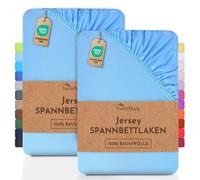 NatureMark Lot de 2 draps-Housses Jersey 100 % Coton - élastiques, Respirants et Confortables - 120x200 cm, Bleu Clair