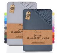 NatureMark Lot de 2 draps-Housses Jersey 100 % Coton - élastiques, Respirants et Confortables - 120x200 cm, Gris Anthracite/Argent Gris