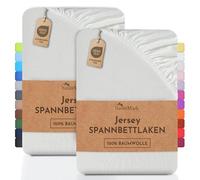 NatureMark Lot de 2 draps-Housses Jersey 100 % Coton - élastiques, Respirants et Confortables - 140x200-160x200 cm, Naturel/Crème