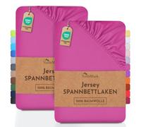 NatureMark Lot de 2 draps-Housses Jersey 100 % Coton - élastiques, Respirants et Confortables - 140x200-160x200 cm, Rose
