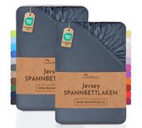 NatureMark Lot de 2 draps-Housses Jersey 100 % Coton - élastiques, Respirants et Confortables - 140x200-160x200 cm, Gris Anthracite