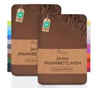 NatureMark Lot de 2 draps-Housses Jersey 100 % Coton - élastiques, Respirants et Confortables - 140x200-160x200 cm, Marron Chocolat