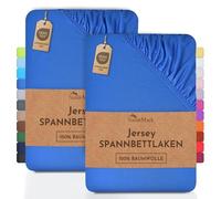 NatureMark Lot de 2 draps-Housses Jersey 100 % Coton - élastiques, Respirants et Confortables - 140x200-160x200 cm, Bleu Royal