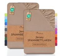 NatureMark Lot de 2 draps-Housses Jersey 100 % Coton - élastiques, Respirants et Confortables - 180x200-200x200 cm, Sable/Beige