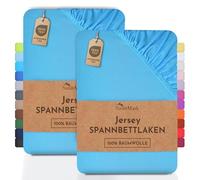 NatureMark Lot de 2 draps-Housses Jersey 100 % Coton - élastiques, Respirants et Confortables - 90 x 200 cm, 100 x 200 cm, Turquoise