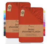 NatureMark Lot de 2 draps-Housses Jersey 100 % Coton - élastiques, Respirants et Confortables - 90x200-100x200 cm, Rouge Rouille