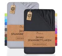 NatureMark Lot de 2 draps-Housses Jersey 100 % Coton - élastiques, Respirants et Confortables - 90x200-100x200 cm, Noir/Argent Gris