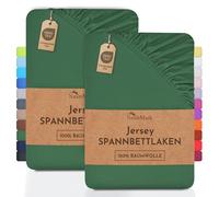 NatureMark Lot de 2 draps-Housses Jersey 100 % Coton - élastiques, Respirants et Confortables - 90x200-100x200 cm, Vert Foncé