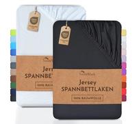 NatureMark Lot de 2 draps-Housses Jersey 100 % Coton - élastiques, Respirants et Confortables - 90x200-100x200 cm, Noir/Blanc