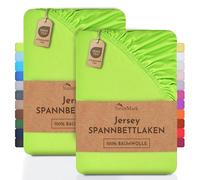 NatureMark Lot de 2 draps-Housses Jersey 100 % Coton - élastiques, Respirants et Confortables - 90x200-100x200 cm, Vert Pomme