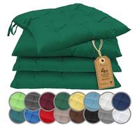 NatureMark Lot de 4 Galettes de Chaises avec Rubans 40x40 cm - Coussin de Chaise Épais pour Intérieur & Jardin - Couleur Vert foncé