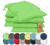 NatureMark Lot de 8 Galettes de Chaises avec Rubans 40x40 cm - Coussin de Chaise Épais pour Intérieur & Jardin - Couleur Vert Pomme