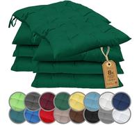 NatureMark Lot de 8 Galettes de Chaises avec Rubans 40x40 cm - Coussin de Chaise Épais pour Intérieur & Jardin - Couleur Vert foncé