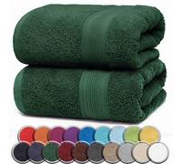 NatureMark Serviettes DE Bain Premium/Serviettes DE Douche en 100% Coton, Douces, durables, avec Boucle de Suspension - Lot de 2, 100x150 cm, Vert Foncé