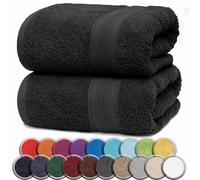 NatureMark Serviettes DE Bain Premium/Serviettes DE Douche en 100% Coton, Douces, durables, avec Boucle de Suspension - Lot de 2, 100x150 cm, Noir