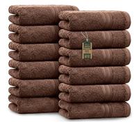 NatureMark Serviettes d'invité - Lot de 12 (30x50 cm), 100% Coton, Certification Oeko-Tex, Douces, absorbantes et faciles d'entretien - pour Salle de Bain, invités et Spa - Couleur Chocolat