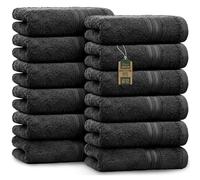 NatureMark Serviettes d'invité Lot de 12 (30x50 cm), 100% Coton, Certification Oeko-Tex, Douces, absorbantes et faciles d'entretien - pour Salle de Bain, invités et Spa - Couleur Noir